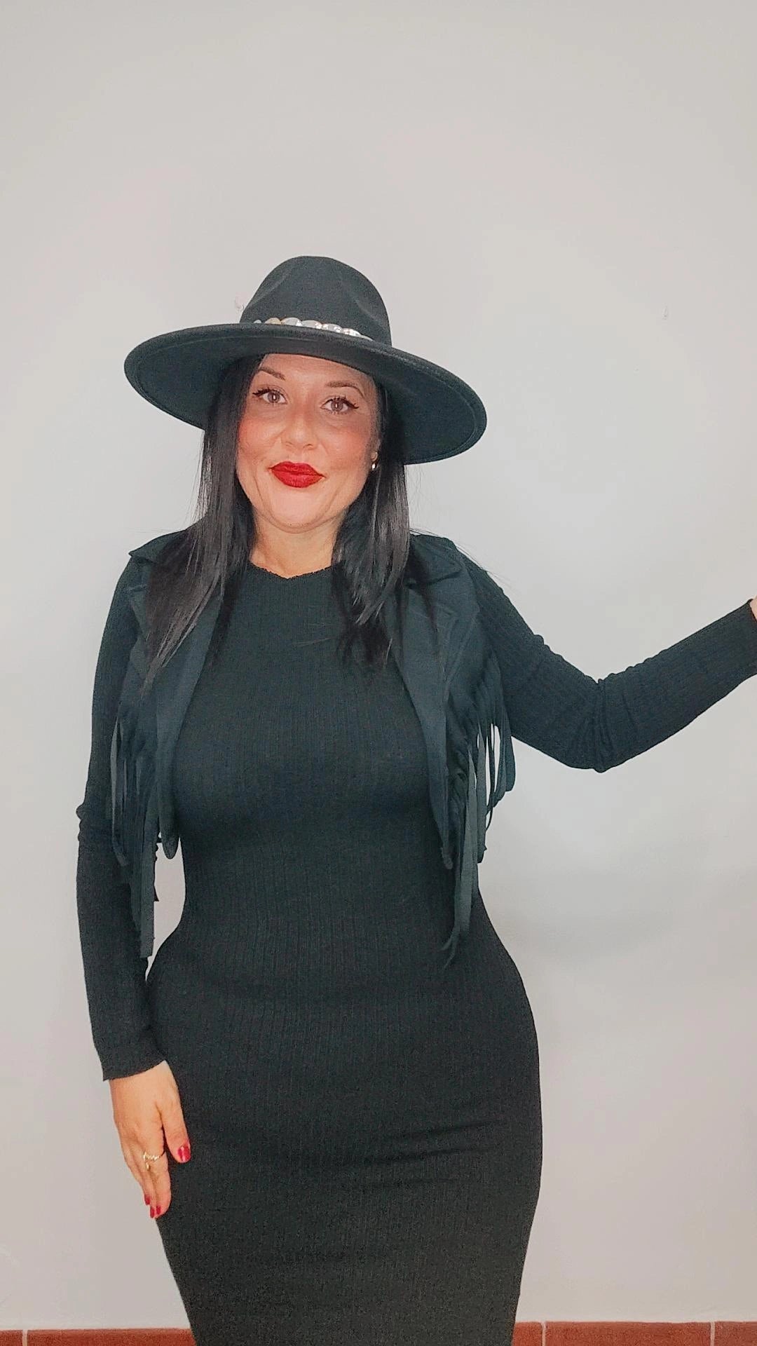 Conjunto vestido+chaleco fleco