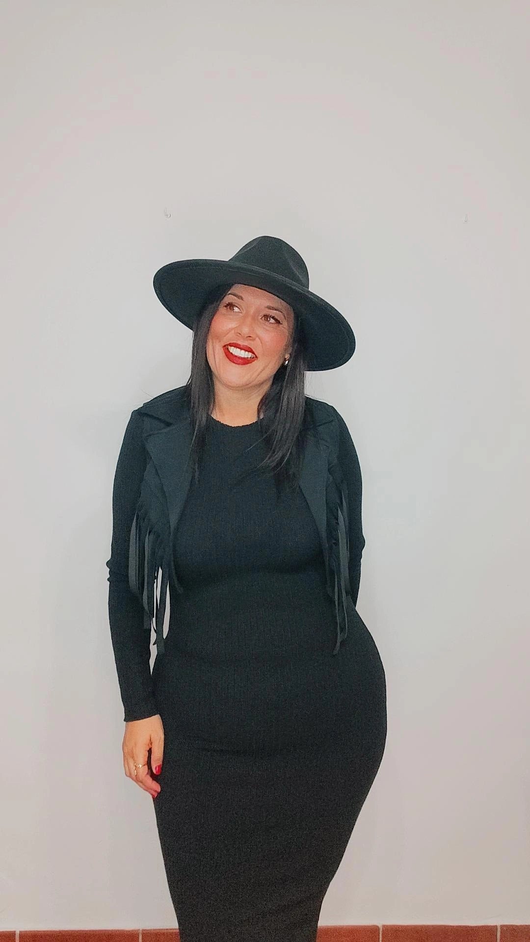 Conjunto vestido+chaleco fleco