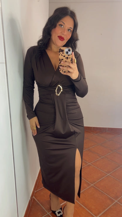 Vestido abertura chocolate