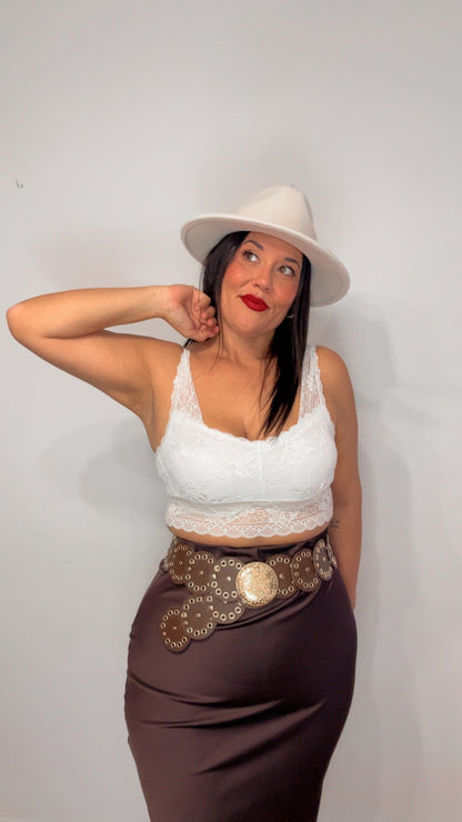 Falda satén chocolate