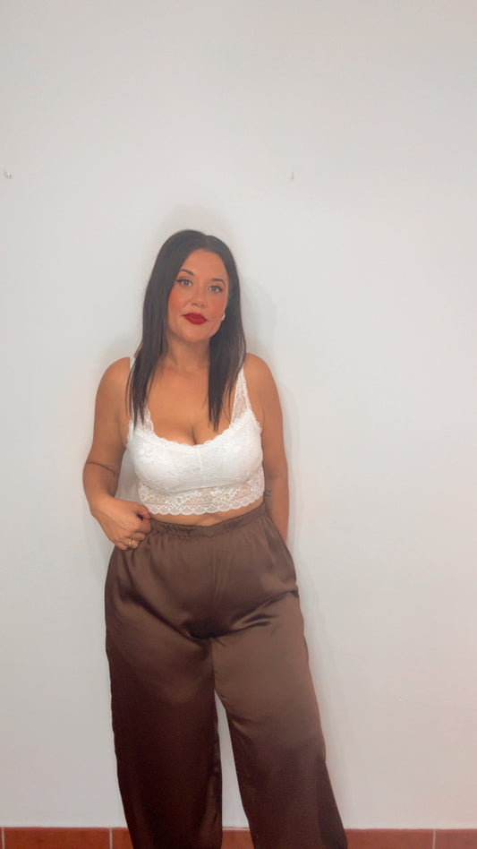 Pantalón satinado marrón