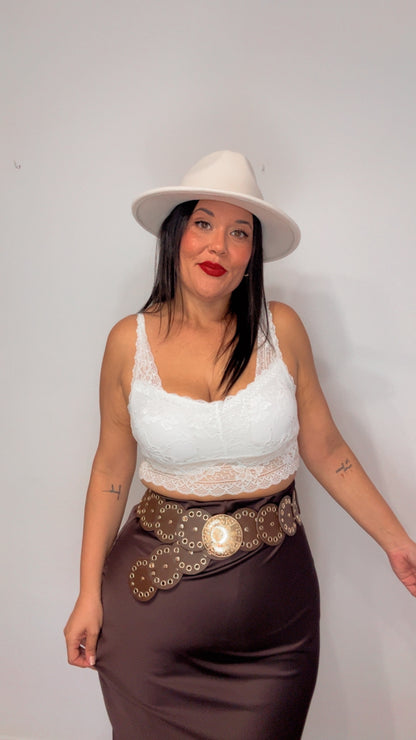 Falda satén chocolate