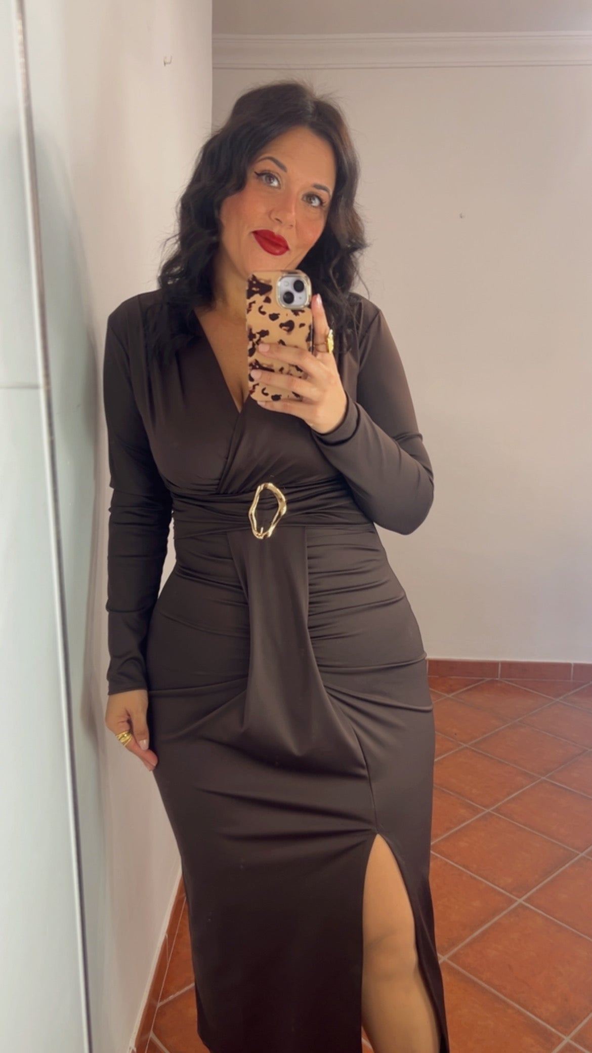 Vestido abertura chocolate