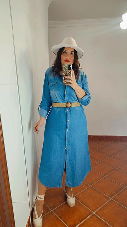 Vestido denim con cinturón