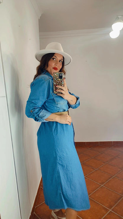 Vestido denim con cinturón