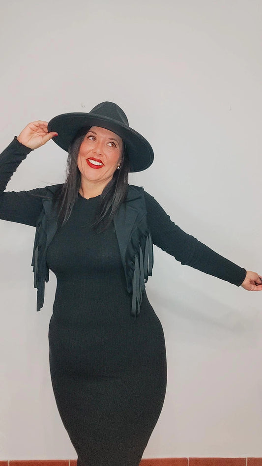 Conjunto vestido+chaleco fleco