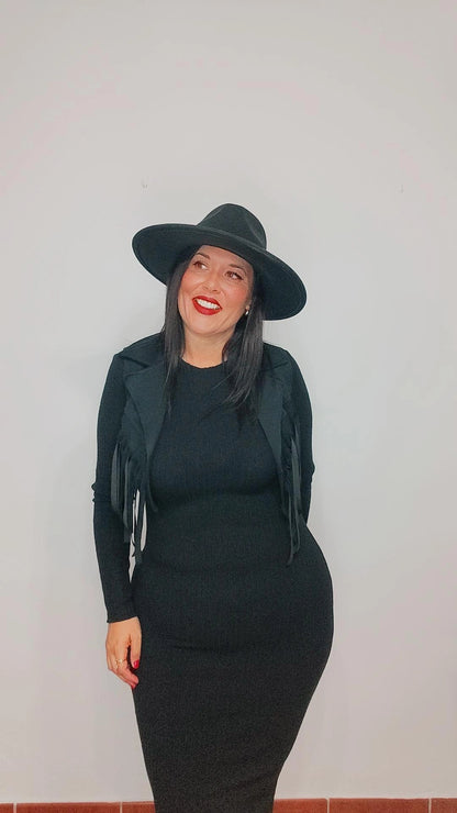 Conjunto vestido+chaleco fleco
